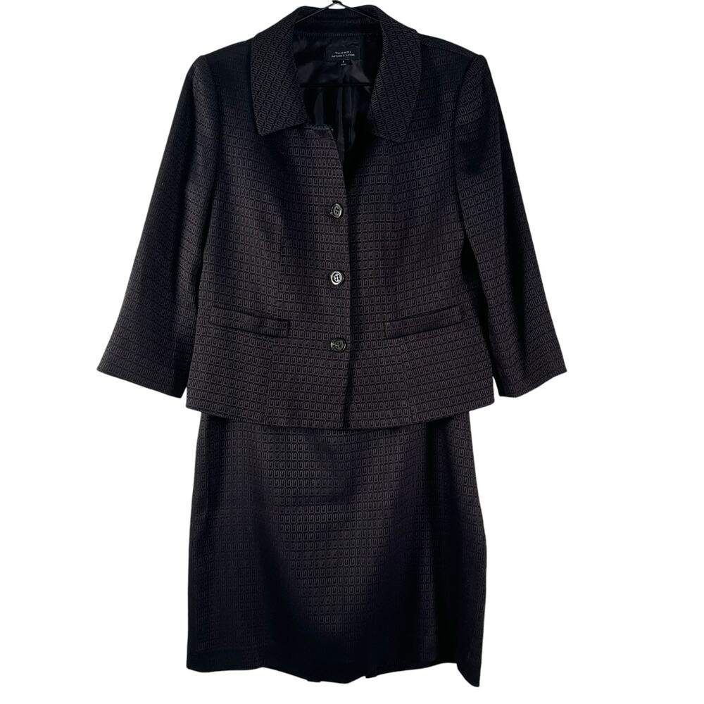 Tahari Womens Wallace Black Brown Blazer Pencil Skirt Set Geometric Print Sz 6